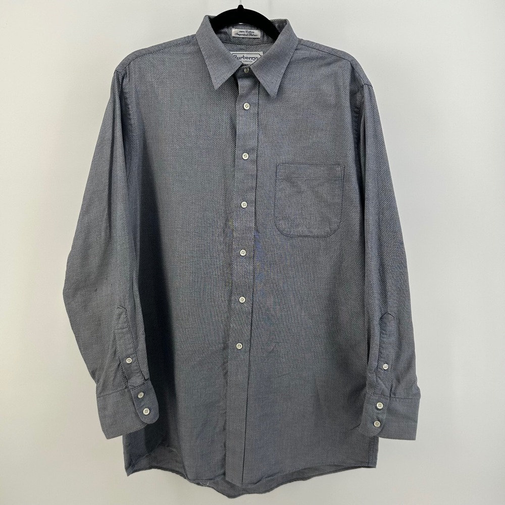 Burberrys of London Mens Vintage Blue Micro Pattern Cotton Dress Shirt 15.5 33